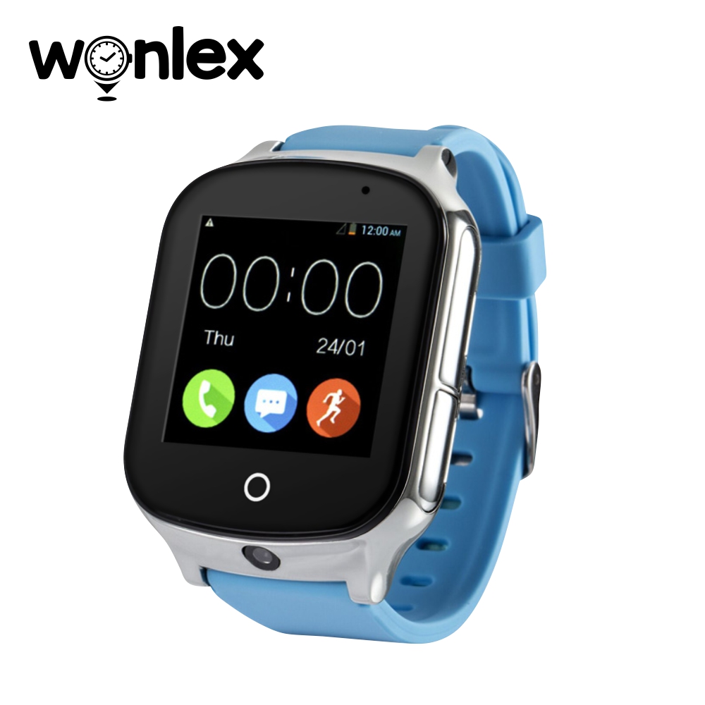 Ceas Smartwatch Wonlex GW1000S cu Functie Telefon, Localizare GPS, Camera, 3G, Pedometru, SOS, Android – Albastru, Cartela SIM Cadou