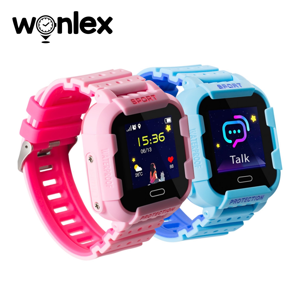 Pachet Promotional 2 Smartwatch-uri Pentru Copii Wonlex KT03, Model 2024 cu Functie Telefon, Localizare GPS, Camera, Pedometru, SOS, IP54 – Roz + Albastru, Cartela SIM Cadou
