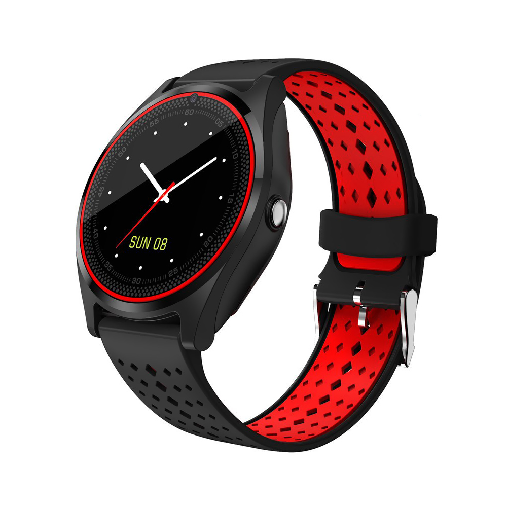 Ceas Smartwatch V9 cu Functie Apelare, SMS, Camera, Bluetooth, Pedometru, Monitorizare somn, Negru &#8211; Rosu