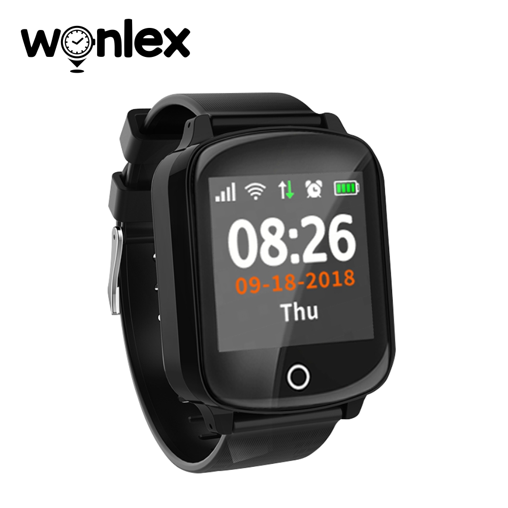 Ceas Smartwatch Pentru Adulti / Varstnici Wonlex EW200S cu Functie Telefon, Senzor puls, Tensiune arteriala, Localizare GPS, Pedometru, SOS, IP68 – Negru