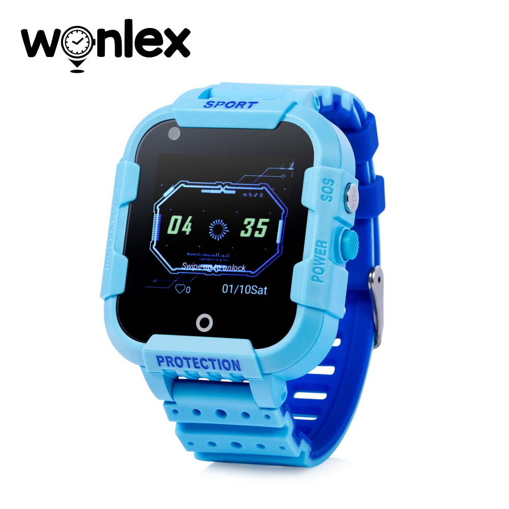 Ceas Smartwatch Pentru Copii Wonlex KT12 cu Functie Telefon, Apel video, Localizare GPS, Camera, Pedometru, SOS, IP54, 4G &#8211; Albastru, Cartela SIM Cadou