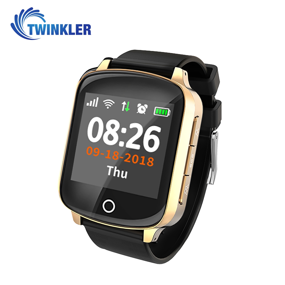 Ceas Smartwatch Pentru Adulti / Varstnici Twinkler TKY-D200 cu Functie Telefon, Senzor puls, Tensiune arteriala, Localizare GPS, Pedometru, SOS, Istoric traseu, Auriu