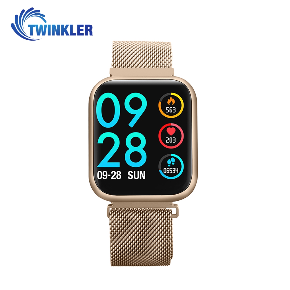 Ceas Smartwatch TKY-P80 cu functie de monitorizare ritm cardiac, Tensiune arteriala, Nivel oxigen, Monitorizare somn, Notificari Apel/ SMS, Bluetooth, Incarcare magnetica, Auriu