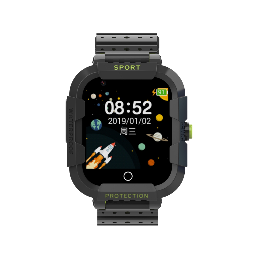 Ceas Smartwatch Pentru Copii Twinkler TKY-DF27 cu Functie Telefon, Apel video, Localizare GPS, Istoric traseu, Camera, SOS, Android, 4G, IP54, Joc Matematic, Negru – Verde Lamaie, Cartela SIM Cadou