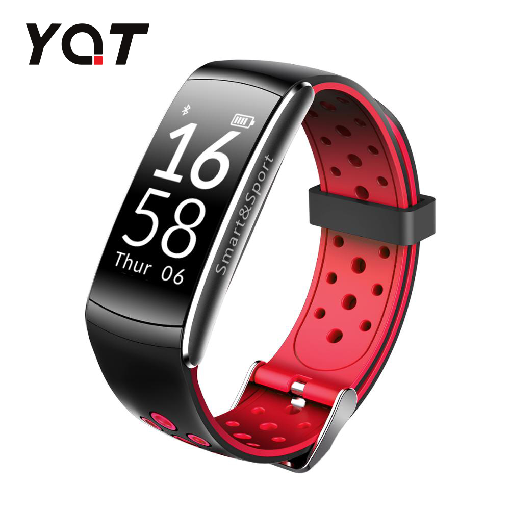 Bratara fitness inteligenta YQT Q8 cu functie de monitorizare ritm cardiac, Tensiune arteriala, Monitorizare somn, Pedometru, Notificari, Negru – Rosu