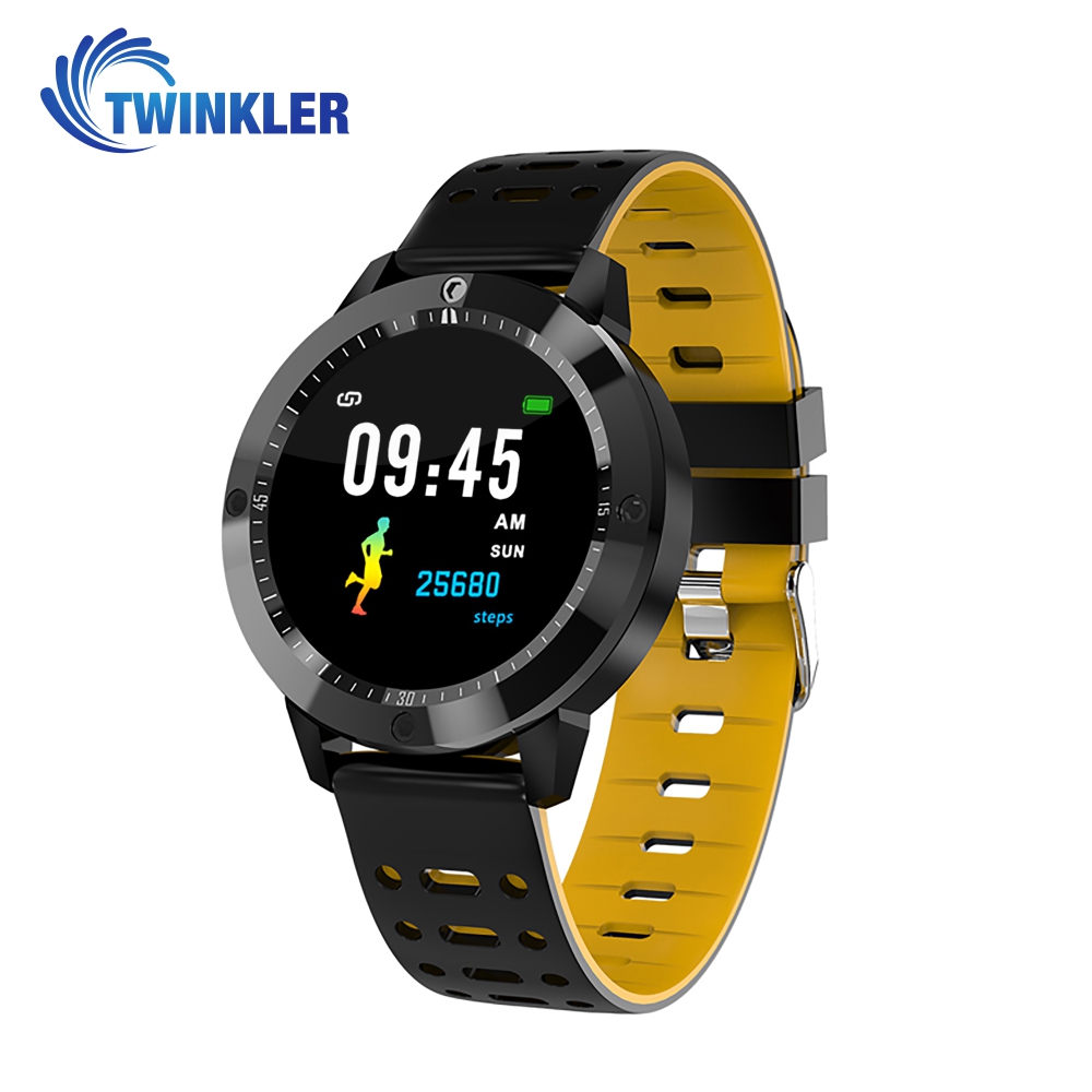 Ceas Smartwatch Twinkler TKY-CF58 cu functie de monitorizare ritm cardiac, Tensiune arteriala, Nivel oxigen, Calitate somn, Notificari Apeluri/ SMS, Vizualizare mesaje, Bluetooth, Galben