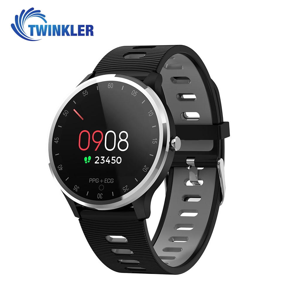 Ceas Smartwatch Twinkler TKY-A9 cu functie de monitorizare ritm cardiac, Tensiune arteriala, Nivel oxigen, Calitate somn, EKG, PPG, Notificari apeluri/ mesaje, Gri