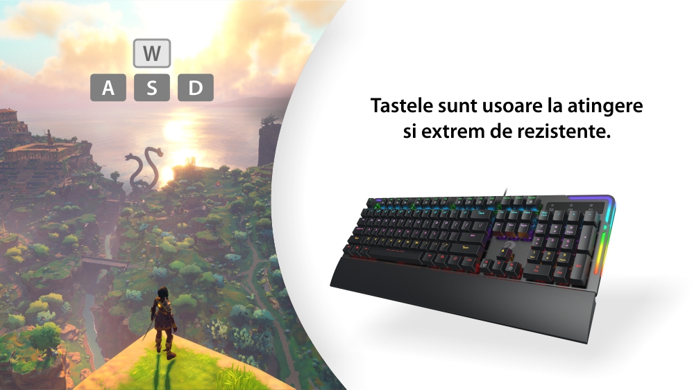 Tastatura Gaming Dareu EK815s, Conexiune USB, Iluminare RGB, Ergonomic, Suport detasabil