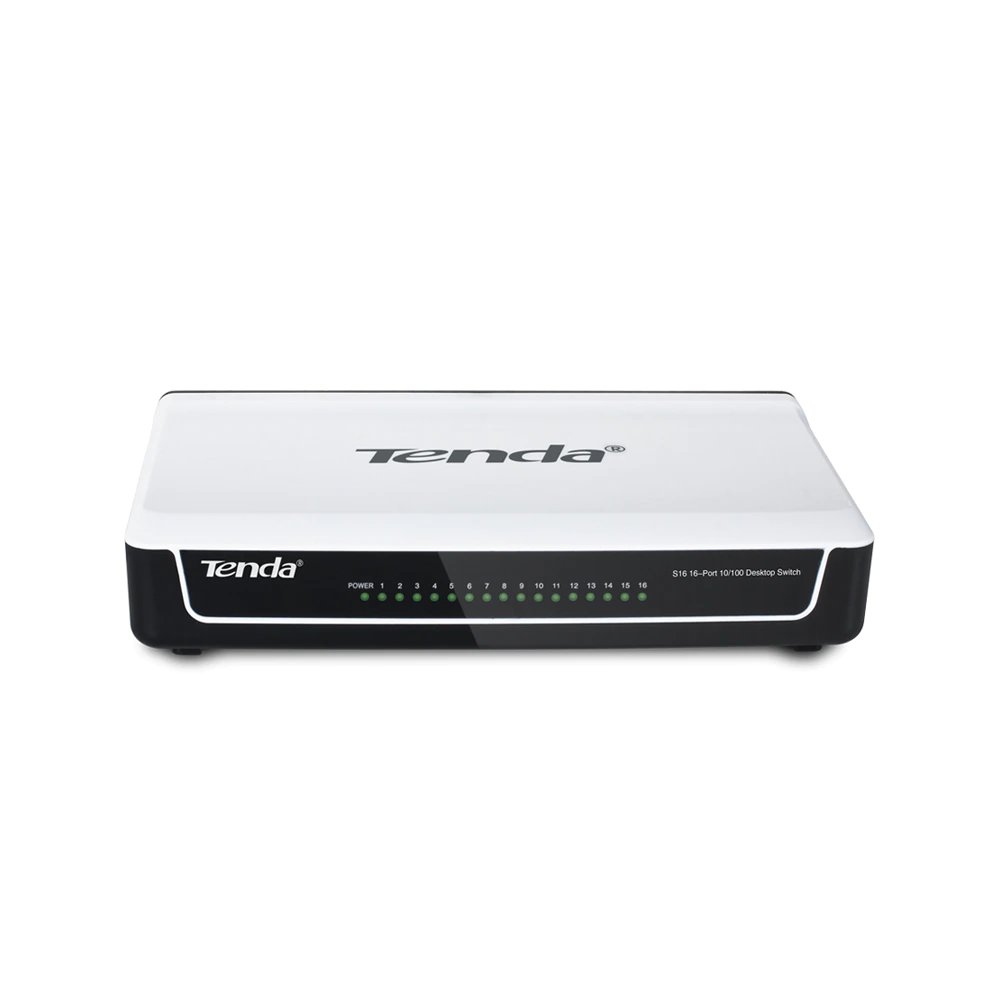 Switch Tenda S16, 16 Port-uri Fast Ethernet 10/100 Mbps, Alb