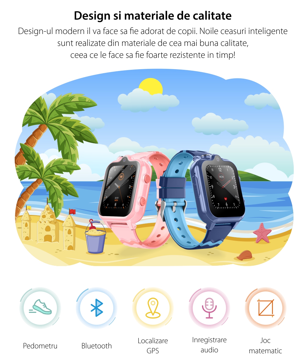 Ceas Smartwatch Pentru Copii Wonlex KT18 Pro cu Functie Telefon, 2 camere, Localizare, Apel video, Istoric, Magazin aplicatii, Roz