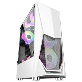 Carcasa 1stPLAYER Gaming DK-3, RGB, Mid-Tower, fara sursa, fara coolere, culoare alba