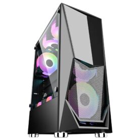 Carcasa 1stPLAYER Gaming DK-3, RGB, Mid-Tower, fara sursa, fara coolere, culoare neagra