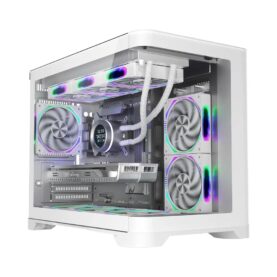 Carcasa 1stPLAYER® Gaming UV6, ARGB, Cube-Tower, M-ATX\ITX, fara sursa, culoare alba