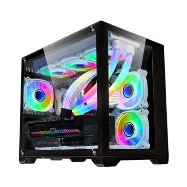 Carcasa 1stPLAYER® Gaming MV6, ARGB, Cube-Tower, M-ATXITX, fara sursa, culoare neagra