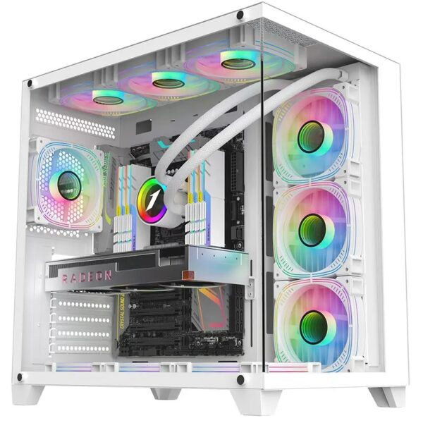 Carcasa 1stPLAYER® Gaming MV8-TP, ARGB, Cube-Tower, fara sursa, culoare alba