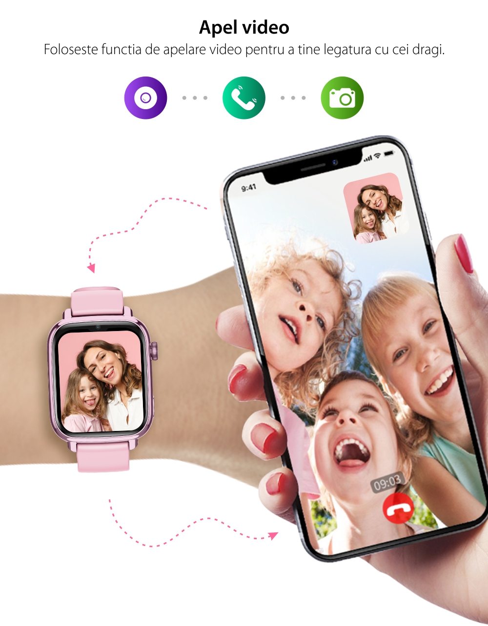 Ceas Smartwatch Pentru Copii Wonlex KT34 cu Functie Telefon, Localizare, Apel video, Camera foto, Negru