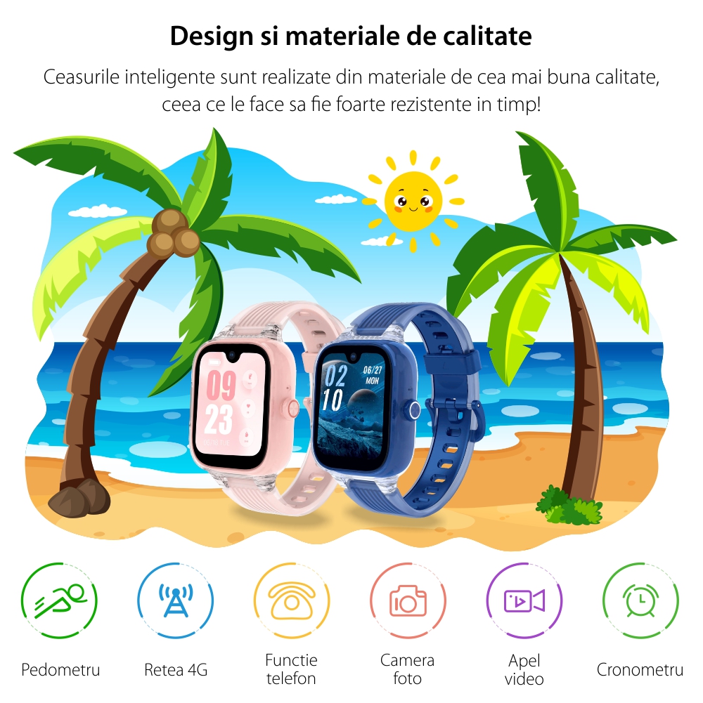 Ceas Smartwatch Pentru Copii LAGENIO K2 cu Functie Telefon, Android 8.1, Conexiune 4G, GPS, Tracker & Control Parental, Albastru